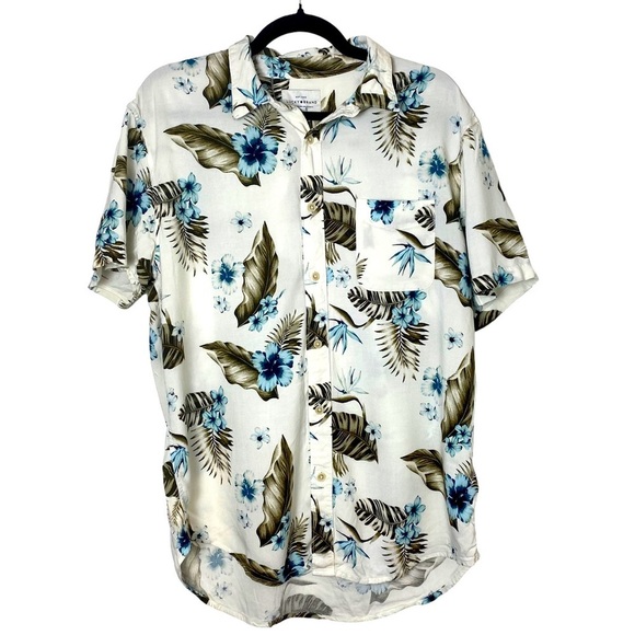 LUCKY BRAND Los Angeles Hawaiian Floral Hibiscus Shirt Mens Size‎ Large Rayon - Picture 1 of 10